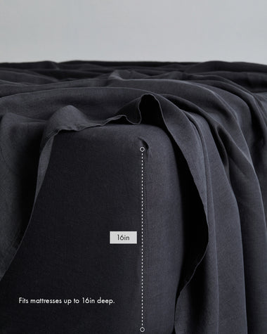 Charcoal 100% French Flax Linen Fitted Sheet