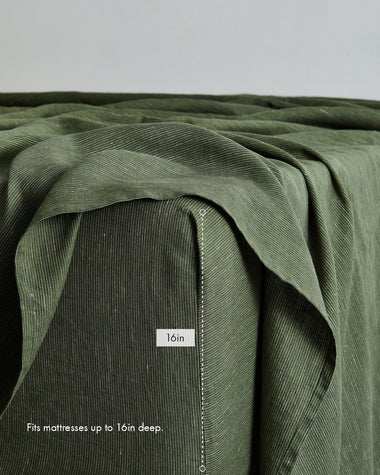 Olive Stripe 100% French Flax Linen Fitted Sheet
