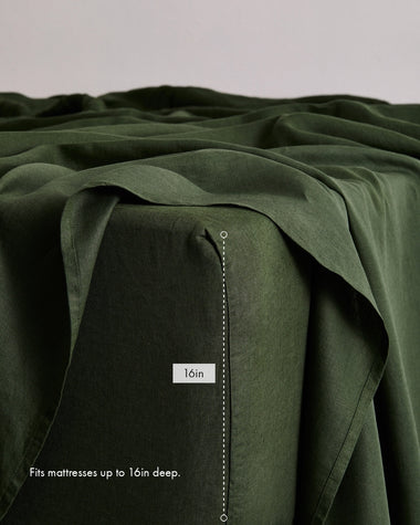 Olive 100% French Flax Linen Fitted Sheet