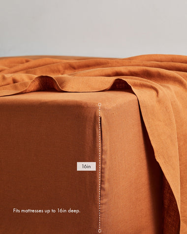 Rust 100% French Flax Linen Fitted Sheet