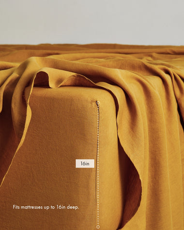 Turmeric 100% French Flax Linen Fitted Sheet