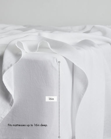 White 100% French Flax Linen Fitted Sheet