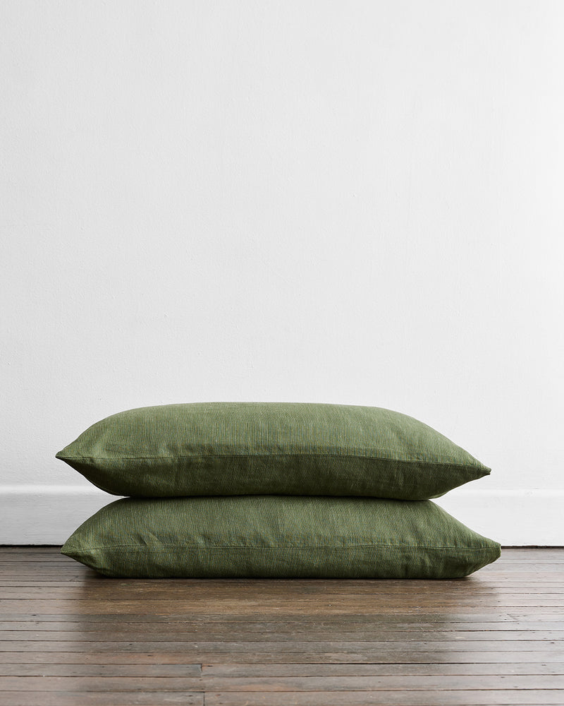 Olive Stripe 100% Flax Linen King Pillowcases (Set of Two)