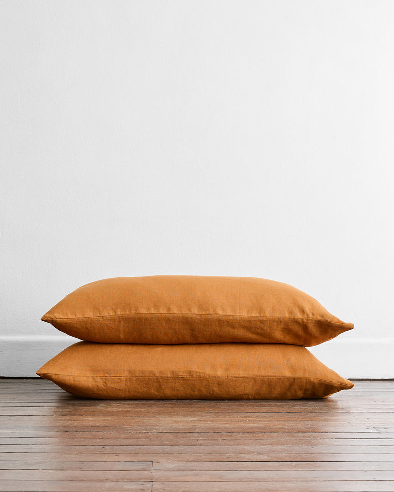 Rust 100% Flax Linen King Pillowcases (Set of Two)