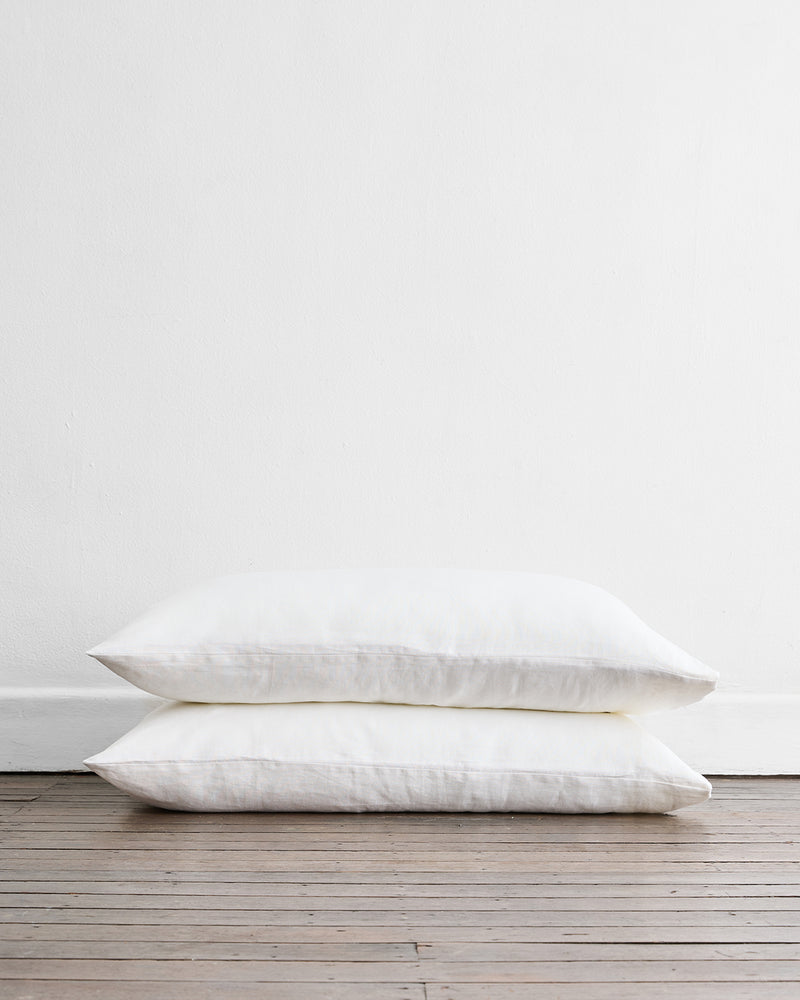 White 100% Flax Linen King Pillowcases (Set of Two)