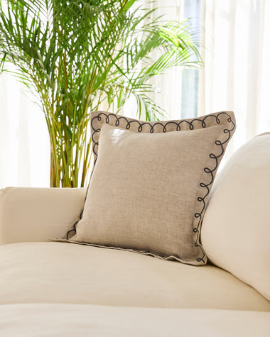 Oatmeal & Charcoal 100% French Flax Linen Swirl Cushion Cover