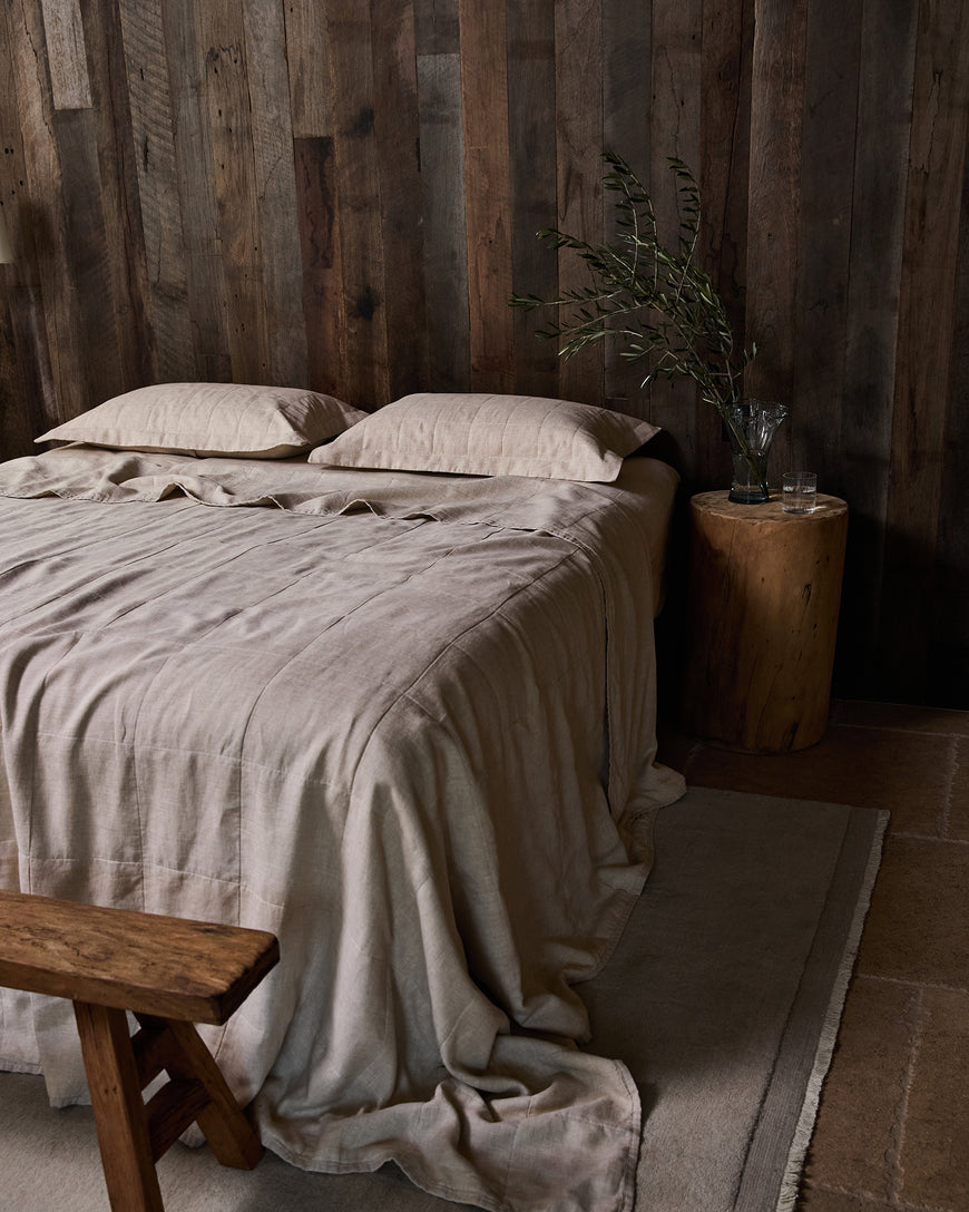 Oatmeal Quilted Pillowcases (Set of Two) 100% French Flax Linen