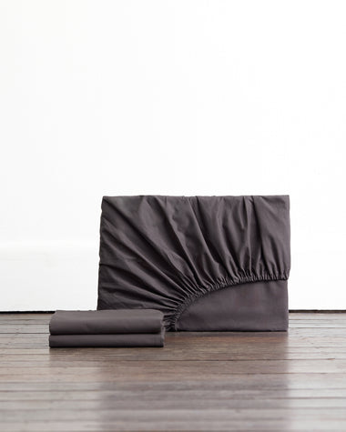 Graphite 100% Organic Cotton Percale Fitted Sheet Set
