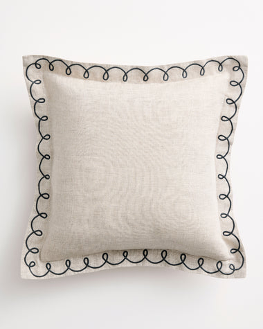 Oatmeal & Charcoal 100% French Flax Linen Swirl Cushion Cover