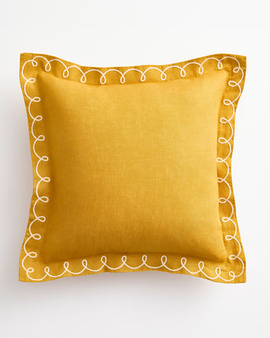 Turmeric & Crème 100% French Flax Linen Swirl Cushion Cover
