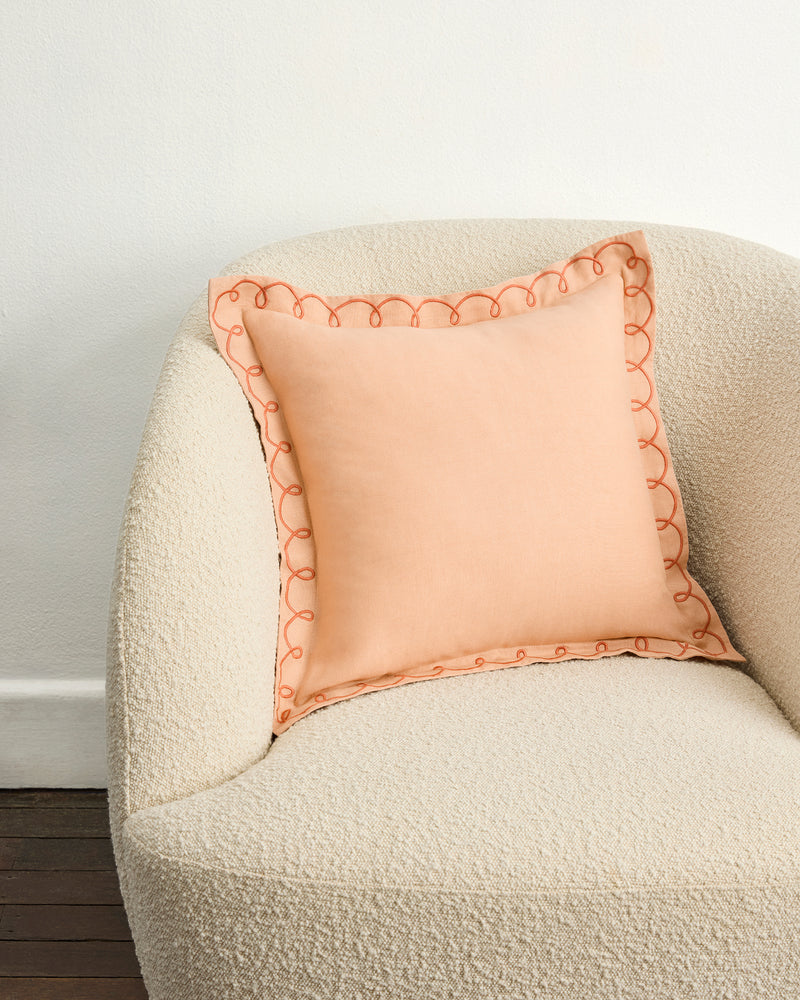 Terracotta & Pink Clay 100% French Flax Linen Swirl Cushion Cover