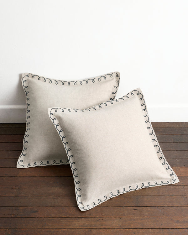 Oatmeal & Charcoal 100% French Flax Linen Swirl European Pillowcases (Set of Two)