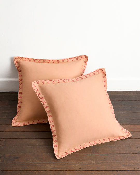 Terracotta & Pink Clay 100% French Flax Linen Swirl European Pillowcases (Set of Two)