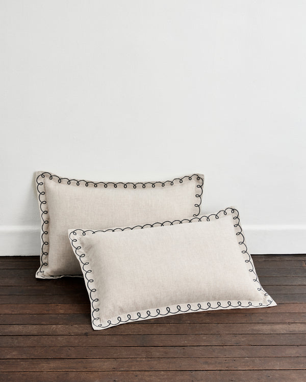 Oatmeal & Charcoal 100% French Flax Linen Swirl Pillowcases (Set of Two)