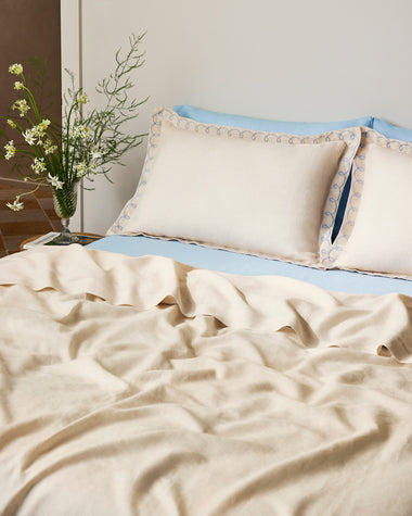 Crème & Coast 100% French Flax Linen Swirl Pillowcases (Set of Two)