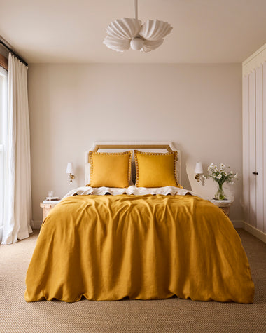 Turmeric & Crème 100% French Flax Linen Swirl European Pillowcases (Set of Two)