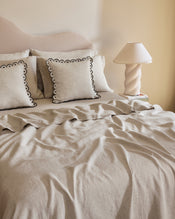Oatmeal & Charcoal 100% French Flax Linen Arch Cushion Cover - view