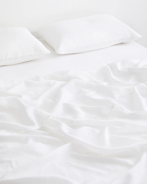 White 100% French Flax Linen Fitted Sheet