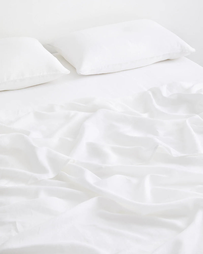 White 100% French Flax Linen Fitted Sheet