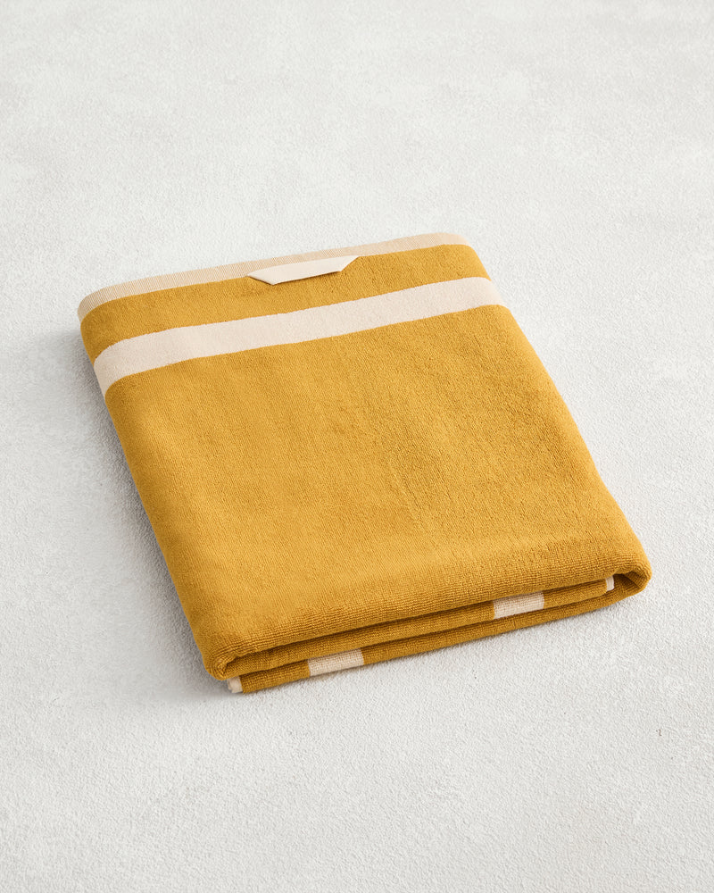 Crème & Turmeric Two-Toned 100% Cotton Terry Bath Sheet