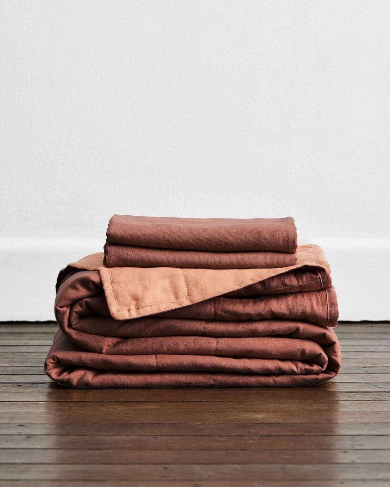 Cacao & Hazelnut 100% French Flax Linen Quilt Set