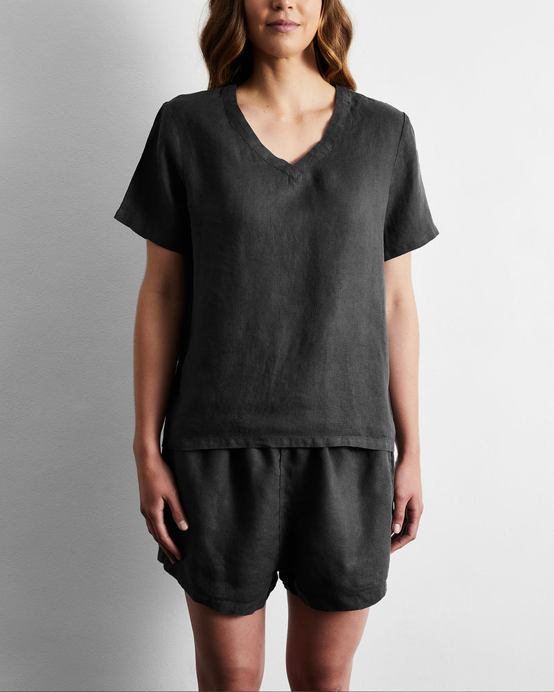 Charcoal 100% French Flax Linen T-Shirt