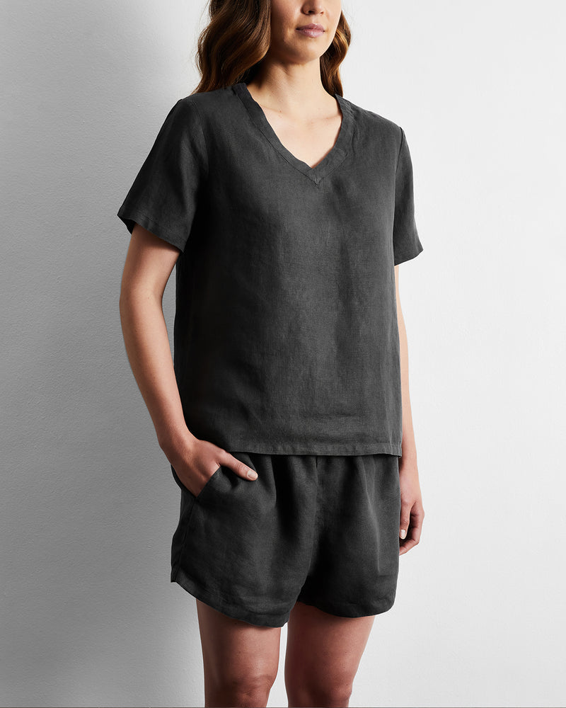 Charcoal 100% French Flax Linen Shorts