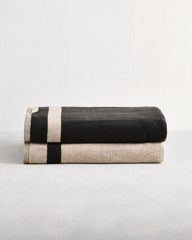 Oatmeal & Charcoal Two-Toned 100% Cotton Terry Bath Sheets (Set of Two)