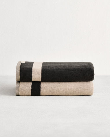 Oatmeal & Charcoal Two-Toned 100% Cotton Terry Bath Towels (Set of Two)
