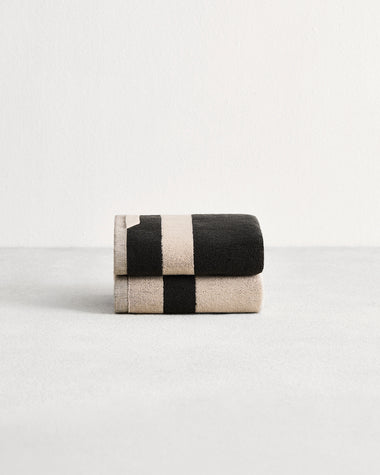 Oatmeal & Charcoal Two-Toned 100% Cotton Terry Hand Towels (Set of Two)