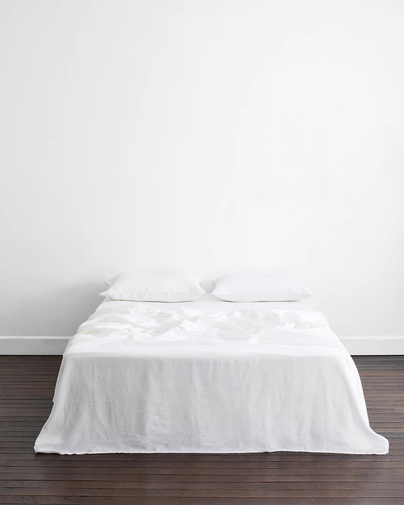 White 100% French Flax Linen Sheet Set