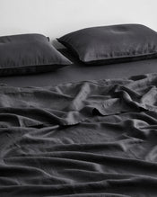 Charcoal 100% French Flax Linen Fitted Sheet - view