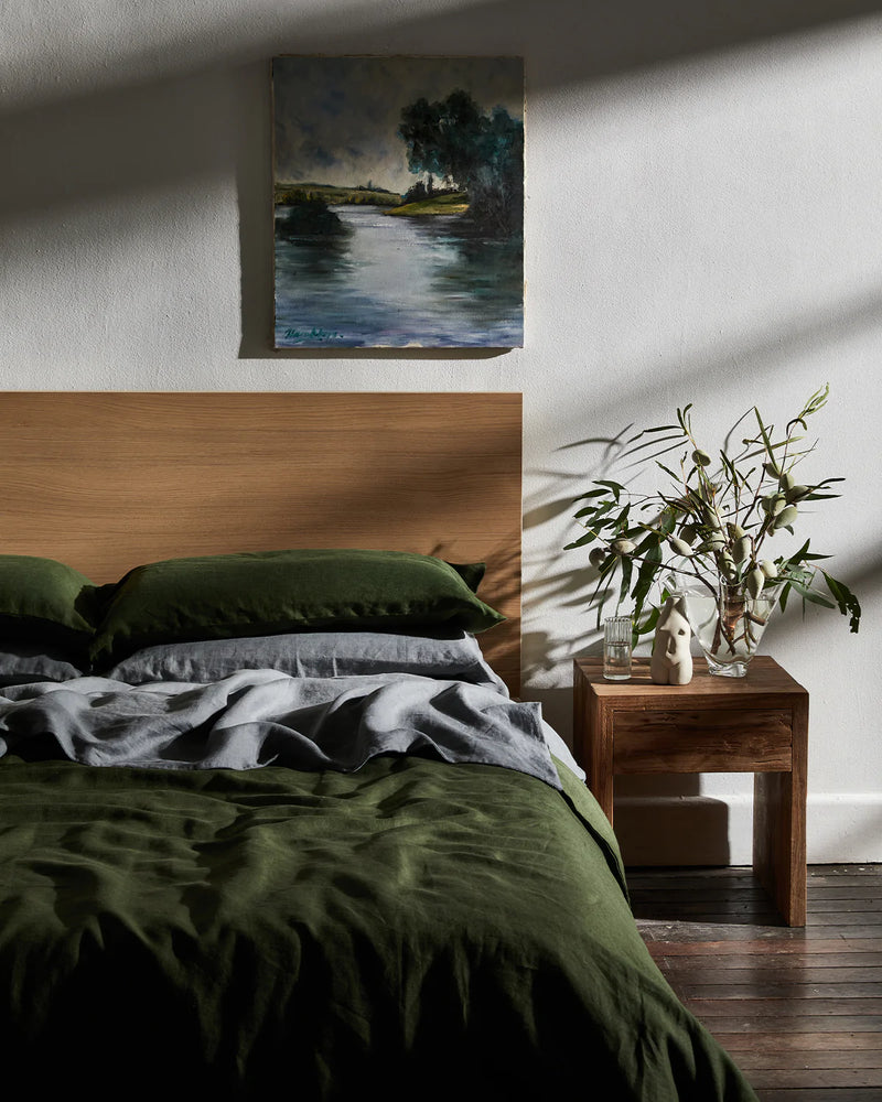 Olive 100% French Flax Linen Bedding Set