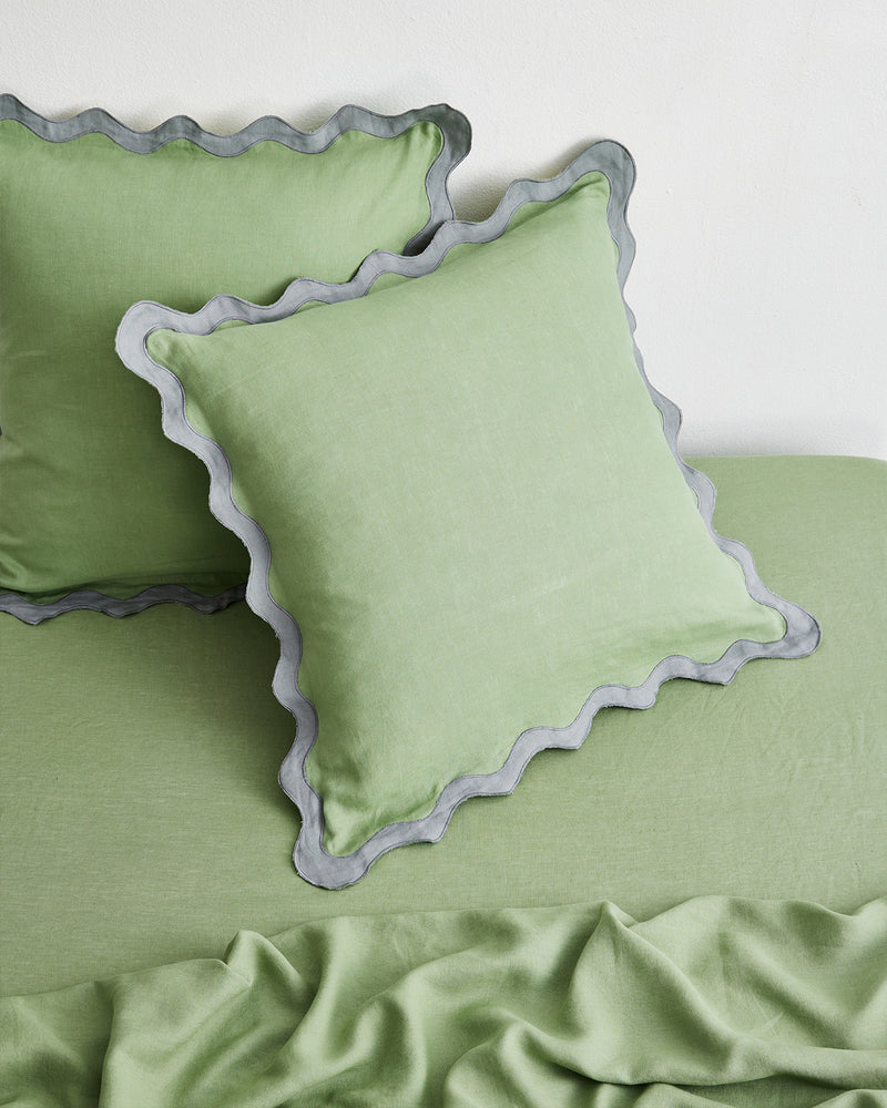 Pistachio & Mineral 100% French Flax Linen Scalloped European Pillowcases (Set of Two)