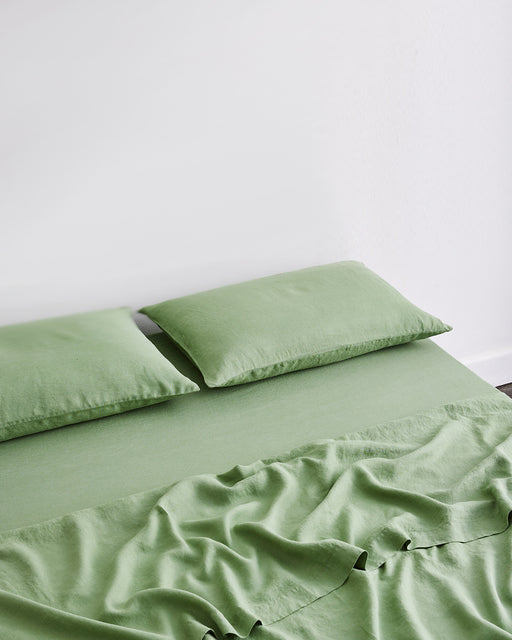 Pistachio 100% French Flax Linen Fitted Sheet Set