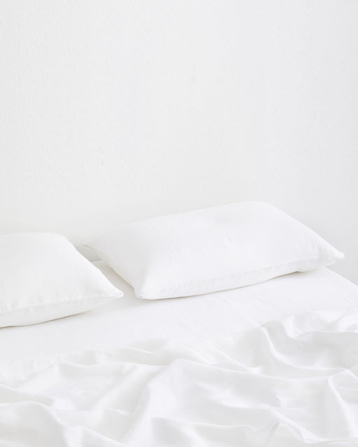 White 100% French Flax Linen Fitted Sheet