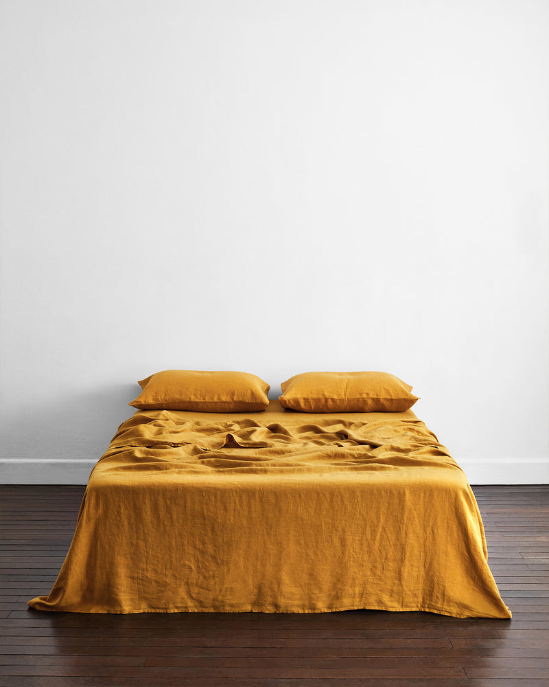 Turmeric 100% French Flax Linen Flat Sheet
