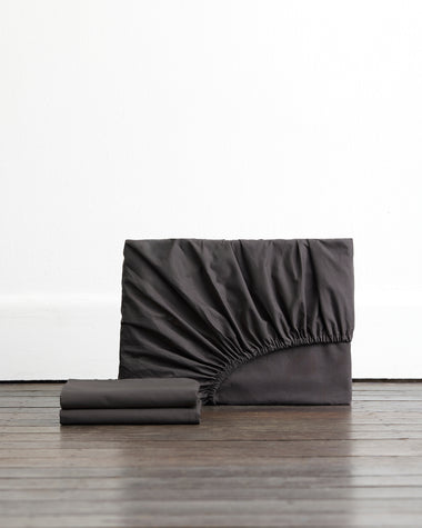 Graphite 100% Organic Cotton Percale Fitted Sheet Set