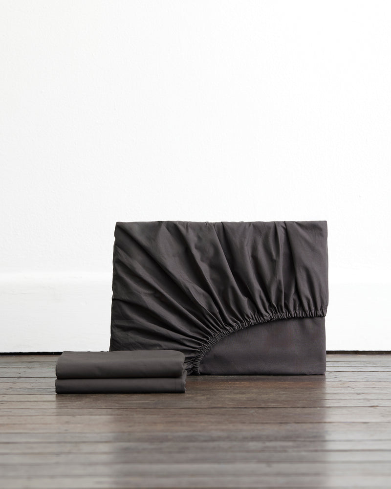 Graphite 100% Organic Cotton Percale Fitted Sheet Set