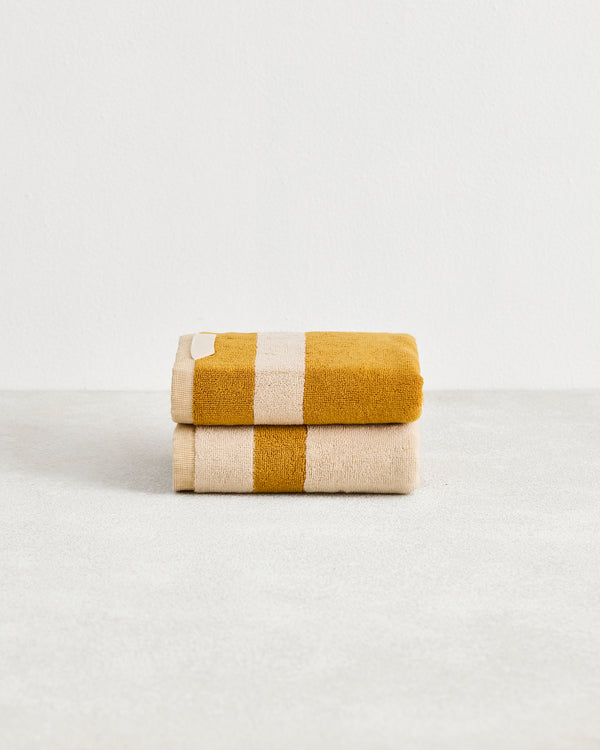Crème & Turmeric Two-Toned 100% Cotton Terry Hand Towels (Set of Two)