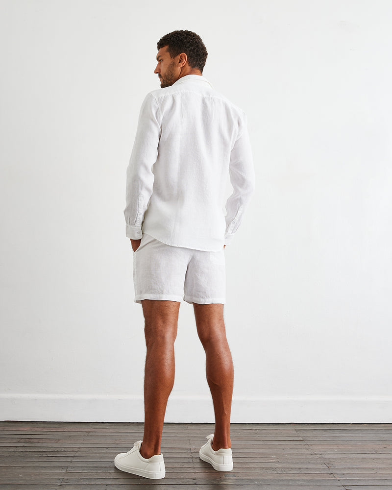 White 100% French Flax Linen Men's Long Sleeve Shirt