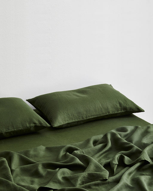 Olive 100% French Flax Linen Fitted Sheet