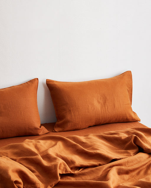 Rust 100% French Flax Linen Bedding Set