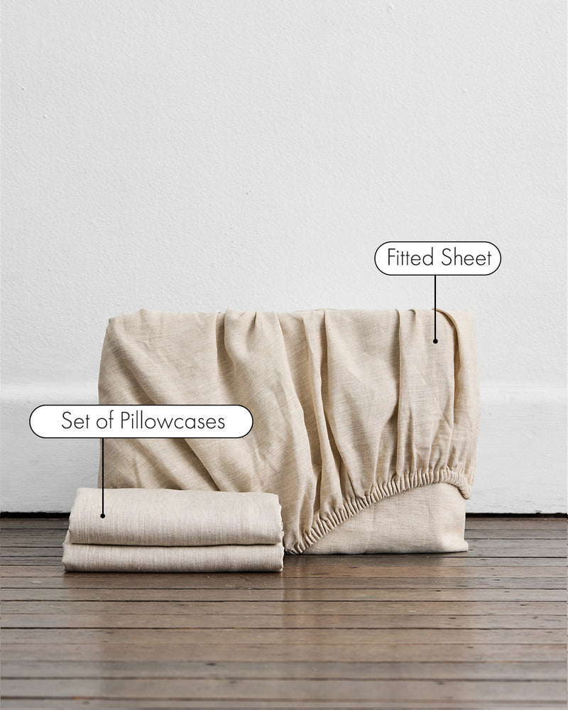 Oatmeal 100% French Flax Linen Fitted Sheet Set