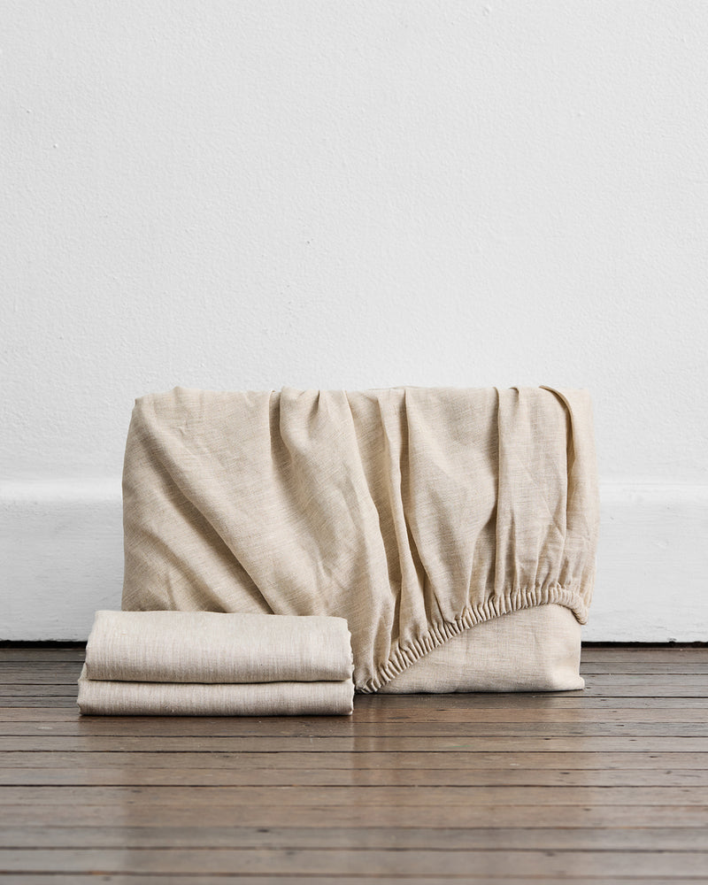Oatmeal 100% French Flax Linen Fitted Sheet Set
