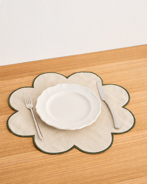 Oatmeal & Olive 100% French Flax Linen Petal Placemats (Set of Four)