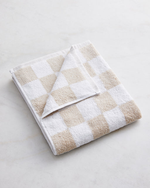 White & Oatmeal Check 100% French Flax Linen Terry Bath Mat