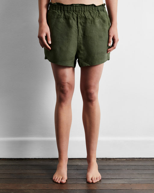 Olive 100% French Flax Linen Shorts
