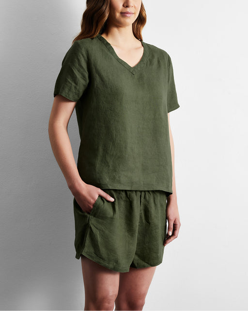 Olive 100% French Flax Linen T-Shirt