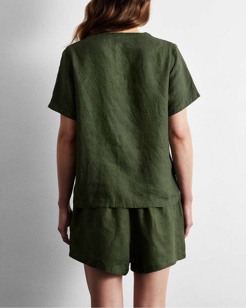 Olive 100% French Flax Linen T-Shirt